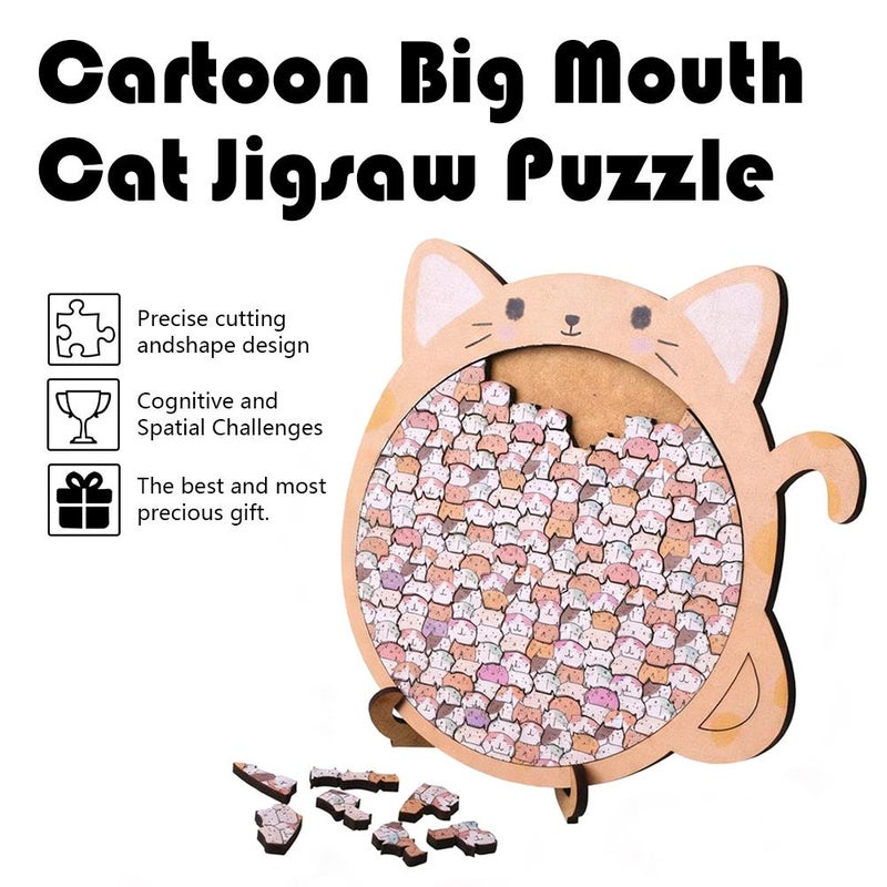135-Piece Colored Cat Shaped Wooden Jigsaw Puzzle, Unique Wood Cat Puzzles for Careful Observers And Patient Players (Big-mouthed cat) - Image 2